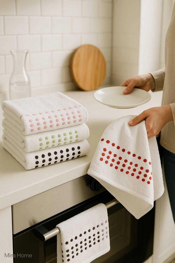 6 lı %100 Pamuklu Mutfak Havlusu Seti 30x50 Cm  Happy Points - Image 1