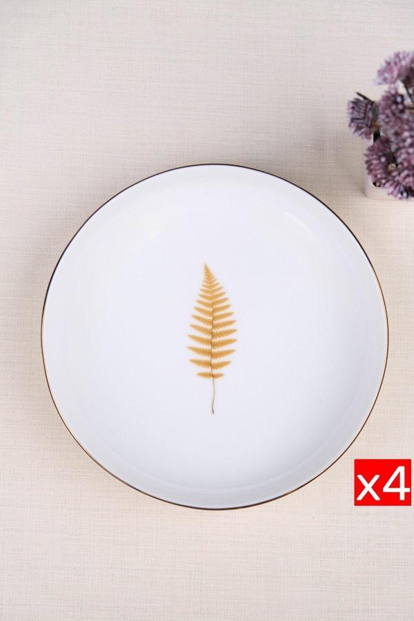 Tabak Evi Porselen Natura Fern Altın Yaldız Çukur Tabak 18,50cm 4 lü - Image 1