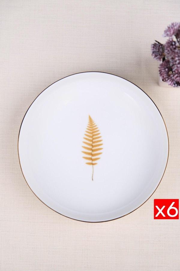 Tabak Evi Porselen Natura Fern Altın Yaldız Çukur Tabak 18,50cm 6 lı - Image 1