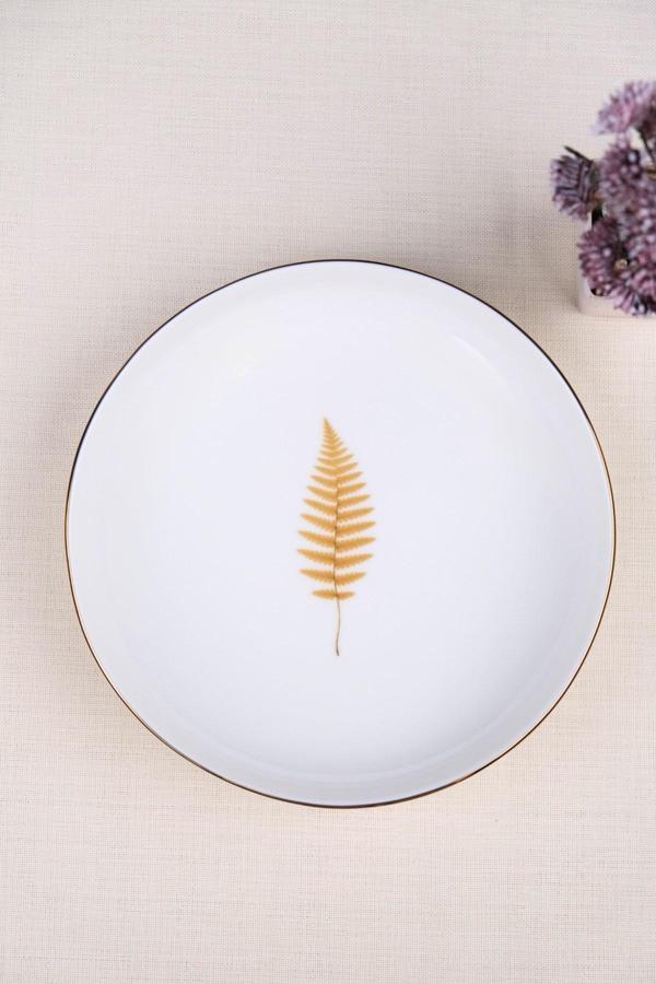 Tabak Evi Porselen Natura Fern Altın Yaldız Çukur Tabak 18,50cm Tekli - Image 1