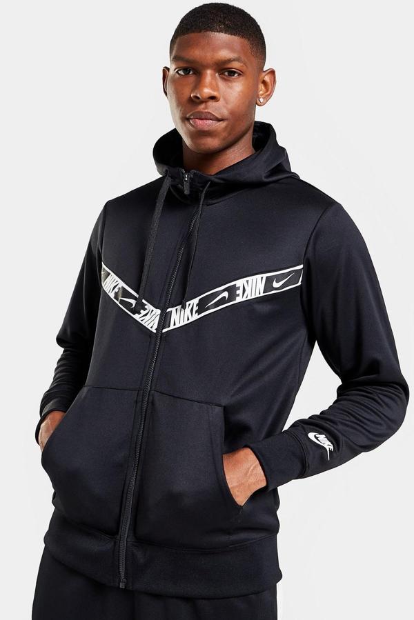 Nike Sportswear Repeat Graphic Full Zip Hoodie Kapüşonlu Erkek Sweatshirt Siyah-Beyaz - Image 1