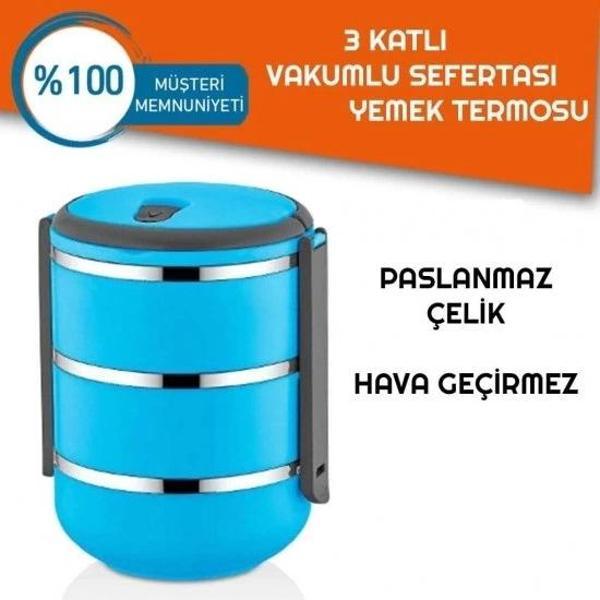 Sefer Tası Yemek Termosu Saklama Kabı Termosu 3lü - Mavi - Image 1