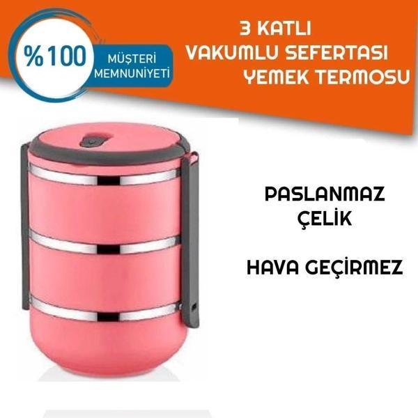 Sefer Tası Yemek Termosu Saklama Kabı Termosu 3lü - Pembe - Image 1
