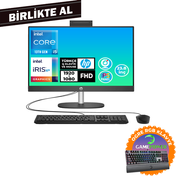 HP ProOne 240 G10 i5-1334U 16GB 512GB SSD 23.8" FHD W11P All In One PC + Gaming Klavye B70VFAT 050 - Image 1