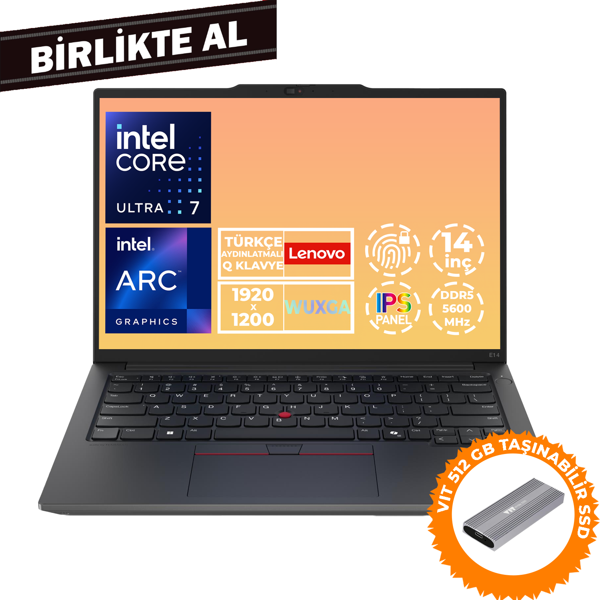 Lenovo ThinkPad E14 G6 U7 155H 32GB 1TB SSD 14" WUXGA W11P Laptop + VIT 512 GB SSD 21M7006LTX 055 - Image 1