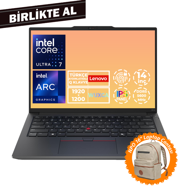 Lenovo ThinkPad E14 G6 U7 155H 16GB 512GB SSD 14" WUXGA Fdos Laptop + Çanta 21M7006LTX 038 - Image 1