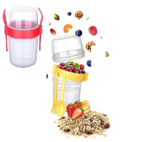 Çift Hazneli - Çatal Kaşıklı Portatif Müsli -atıştırmalık Kabı 650 Ml - Image 1