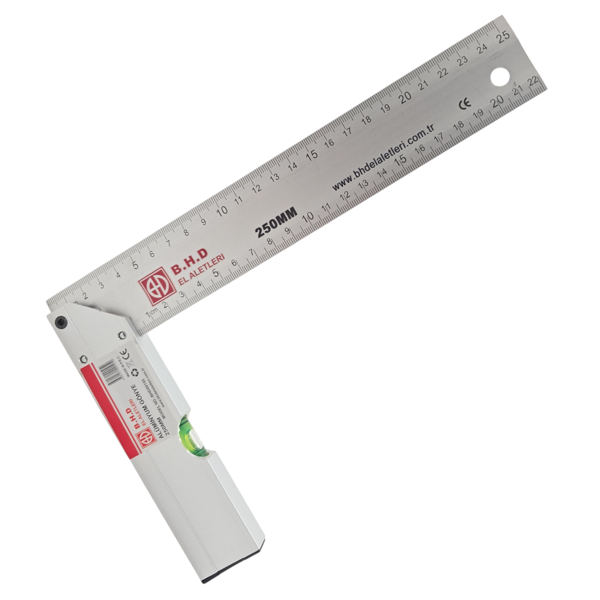 Fixonic B.H.D BHD00195 250mm/25cm Alüminyum L Marangoz Gönye/Su Terazili - Image 1