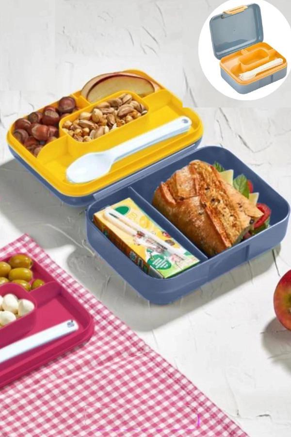 Meyve Suyu Bölmeli - Tabaklı Beslenme Kabı  Diyet Kabı -çatal Bıçak Kaşık Dahildir - Image 1