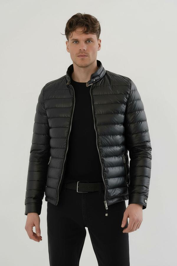 Erkek Siyah Slim Fit İçi Kalın Kürklü Su İtici Şişme Deri Ceket & Mont - Image 1