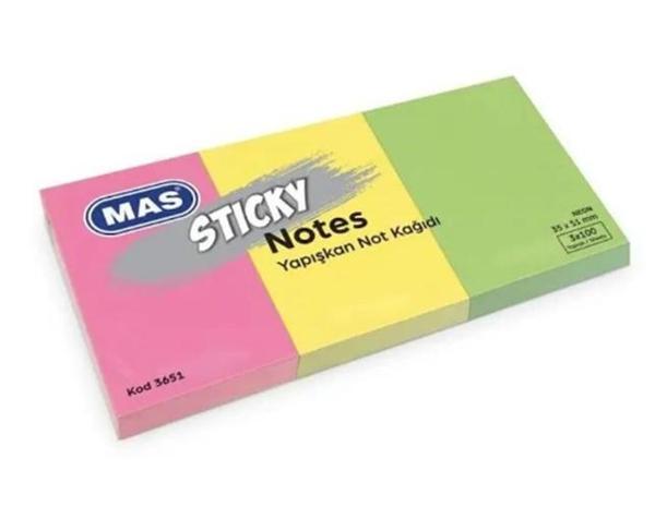 Mas Postit 35X51 Yapışkanlı Not Kağıdı 100 Sayfa 3 Renk Neon - 2 adet - Image 1