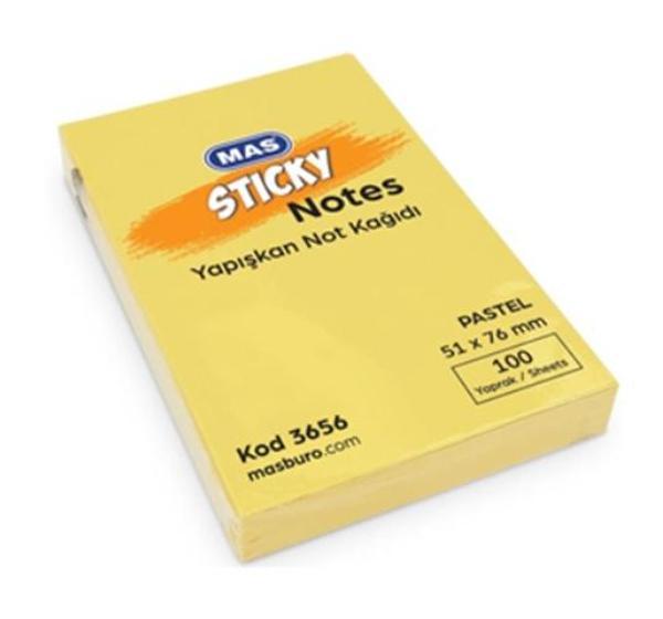 Mas Postit 100 Yaprak 51X76 Yapışkanlı Not Kağıdı Sarı - 3 adet - Image 1