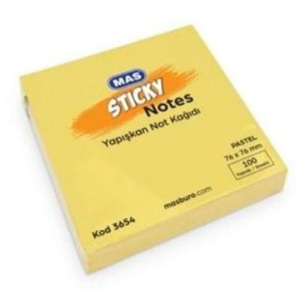Mas Postit 100 Yaprak 76X76 Yapışkanlı Not Kağıdı Sarı - 3 adet - Image 1