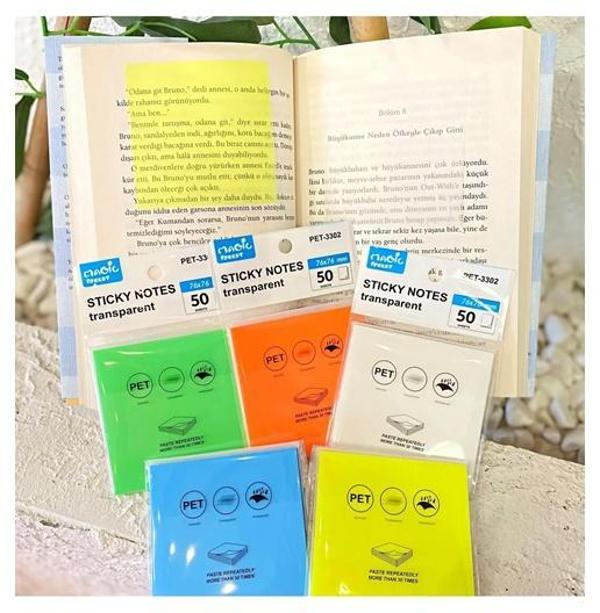 Magic Yapışkanlı Not Kağıdı Şeffaf Neon Renk - 3 adet - Image 1