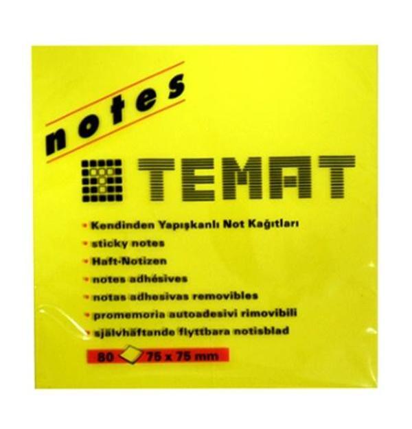 Temat Yapışkanlı Not Kağıdı 75X75 80 Yaprak Sarı - 1 adet - Image 1