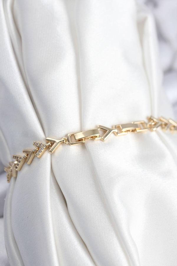 Zarif Kadın için Golden Pirinç Prestij Zirkonlu Balık Sırtı Bileklik - Image 1