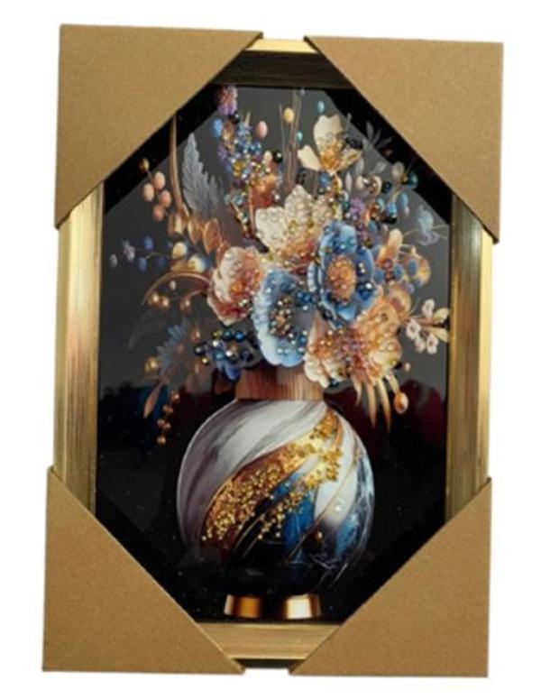 Duvar Tablo 22X32 Cm Vazoda Çiçekler Mavi 3 Boyutlu M4440-1 - Image 1