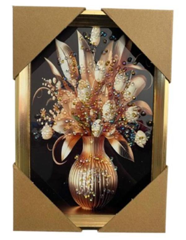 Duvar Tablo 22X32 Cm Vazoda Çiçekler Kahverengi Beyaz 3 Boyutlu M4440-1 - Image 1