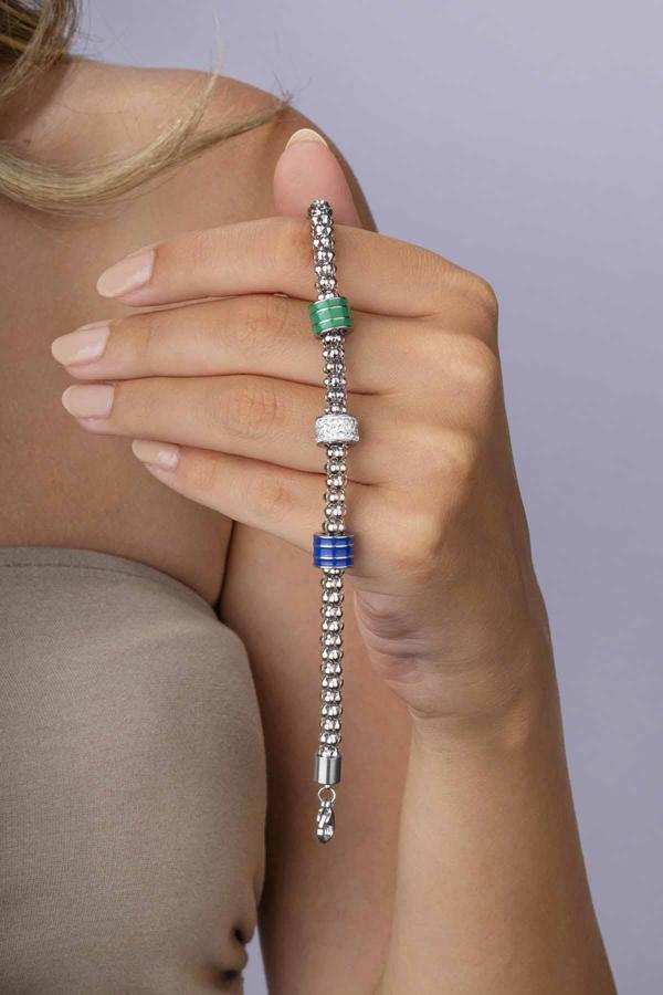 Gümüş Pazarım Renkli Silindir Beyaz Altın Kaplama Çelik Zincir Model Kadın Bileklik - Image 1