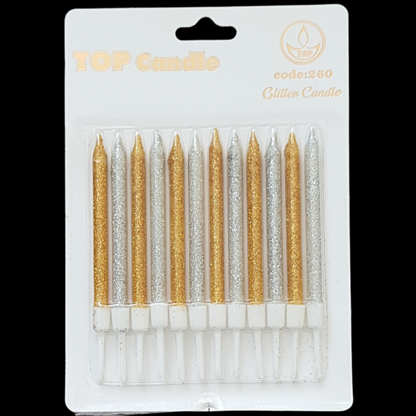 Altın Gümüş Karışık Simli İnce Uzun Pasta Mum 8 cm * 12 Adet - Image 1
