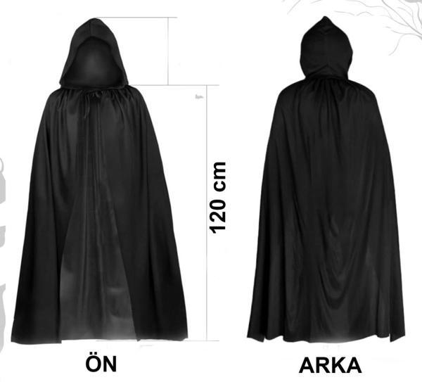 Nessiworld Siyah Uzun Pelerin 120 cm Kapüşonlu – Cosplay ve Parti Kostümü - Image 1