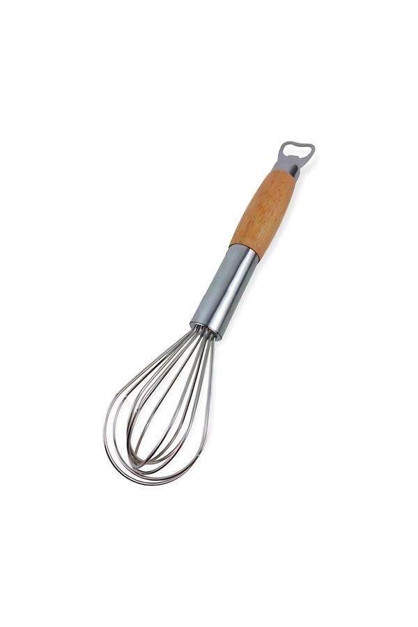 Dekorasyaa Ahşap Saplı Açacaklı Çırpıcı 304 Paslanmaz Çelik Yumurta Ve Sos Çırpıcı Çırpma Teli 31Cm - Image 1