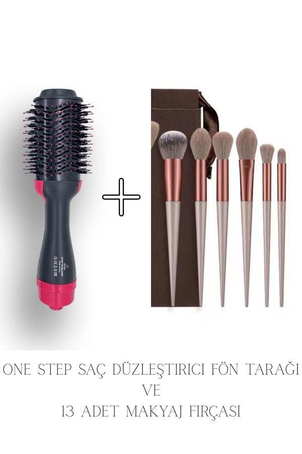 One Step Saç Düzleştirici Fön Tarağı Ve 13 Adet Makyaj Fırça Seti - Image 1