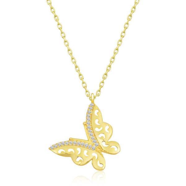 925 Ayar Gümüş Gold Kelebek Kadın Gümüş Kolye - Image 1