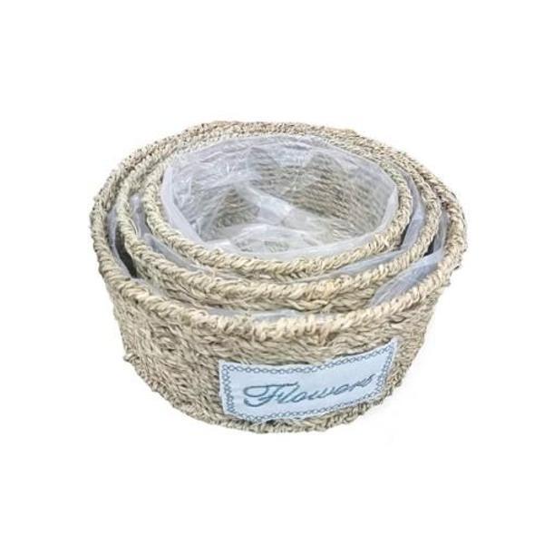 Yuvarlak Doğal Hasır Saksı Seti - 3 lü - Image 1