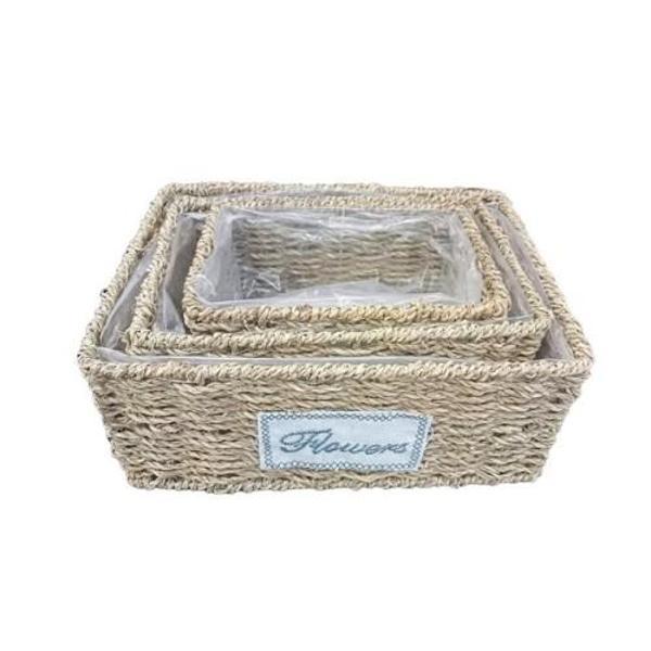 Dikdörtgen Doğal Hasır Saksı Seti - 3 lü - Image 1
