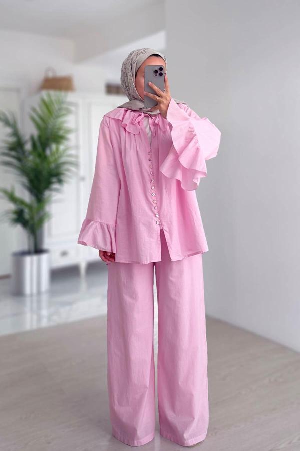Bebe Yaka Astarlı Takım - Pembe - Image 1