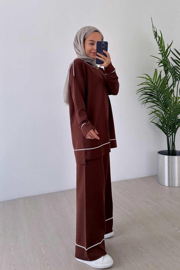 Biye Detay Merserize Takım - Kahverengi - Image 1