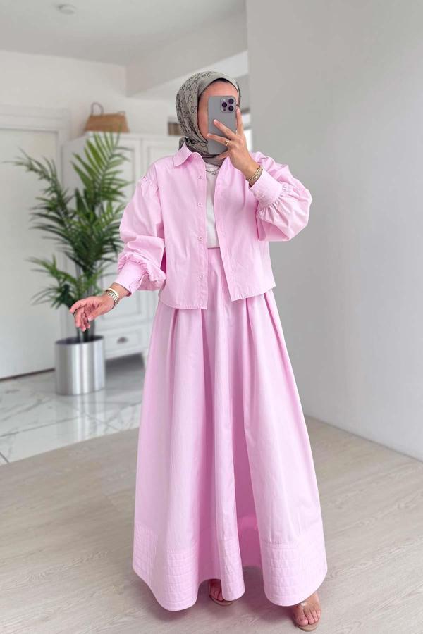 Poplin Etek Takım - Pembe - Image 1
