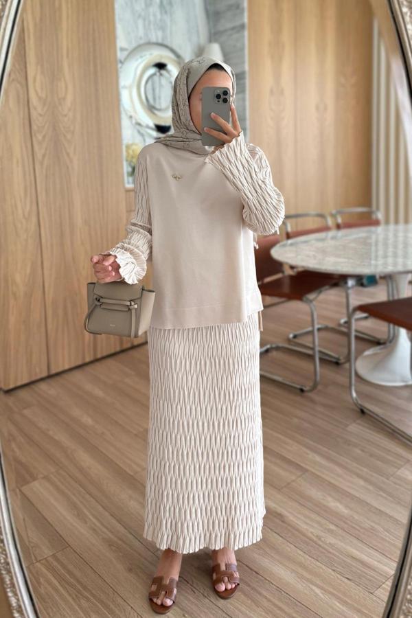 Lady Etekli Merserize Takım - Bej - Image 1