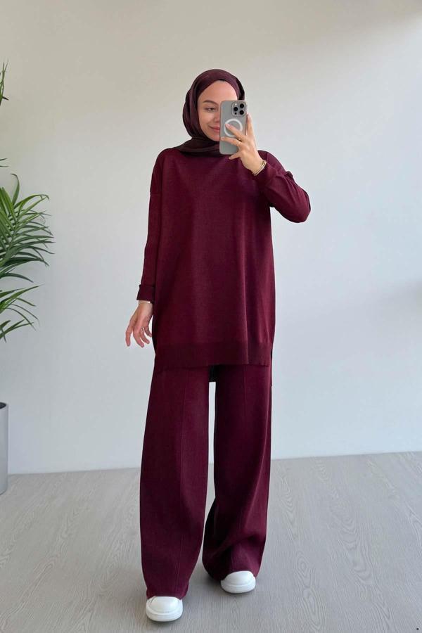 Işıltılı Merserize Takım - Bordo - Image 1