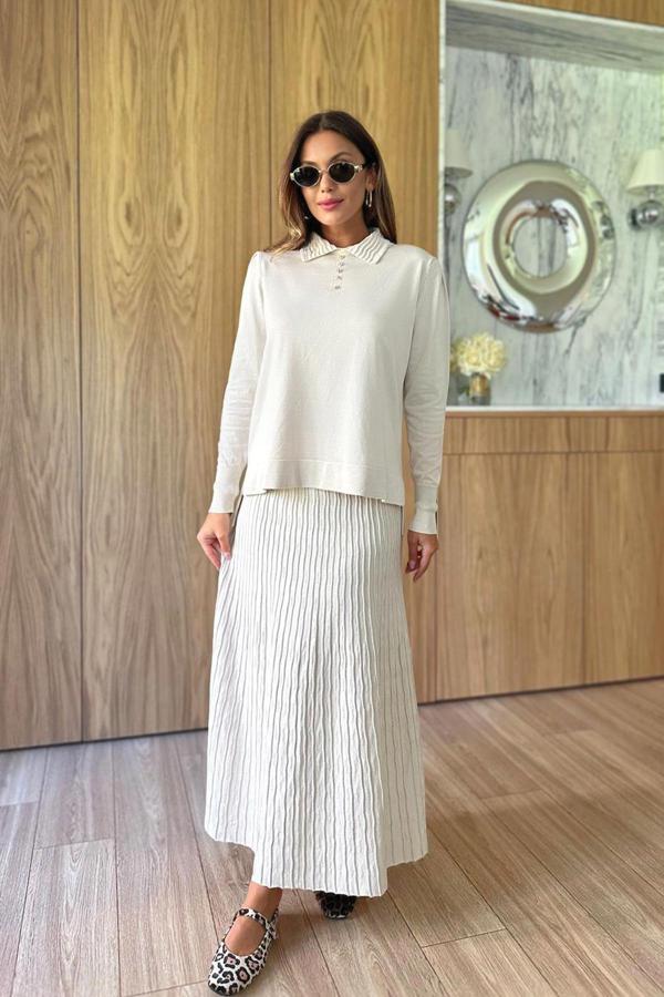 Wave Etekli Merserize Takım - Bej - Image 1