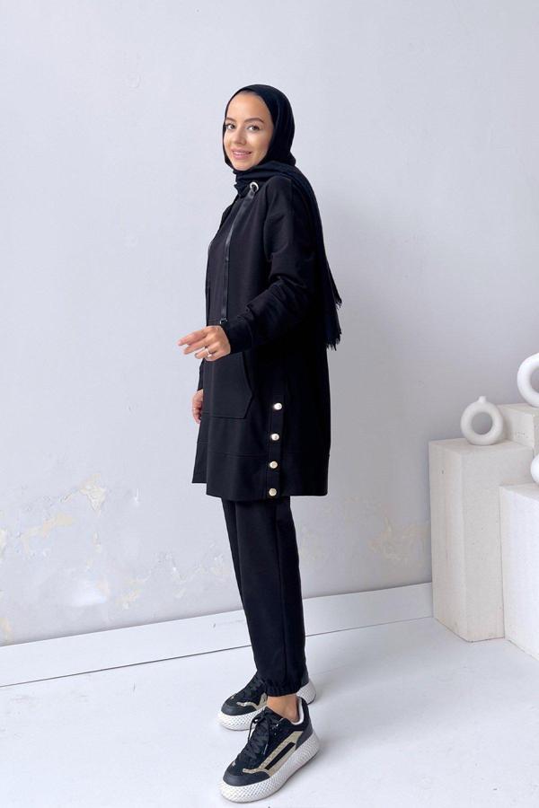 Yanı Çıtçıtlı Takım - Siyah - Image 1