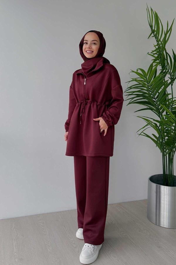 Tasarım Yaka Scuba Takım - Bordo - Image 1