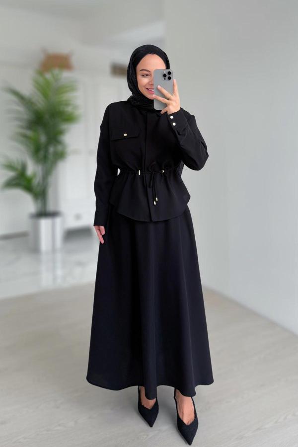 Cep Detay Etekli Takım - Siyah - Image 1