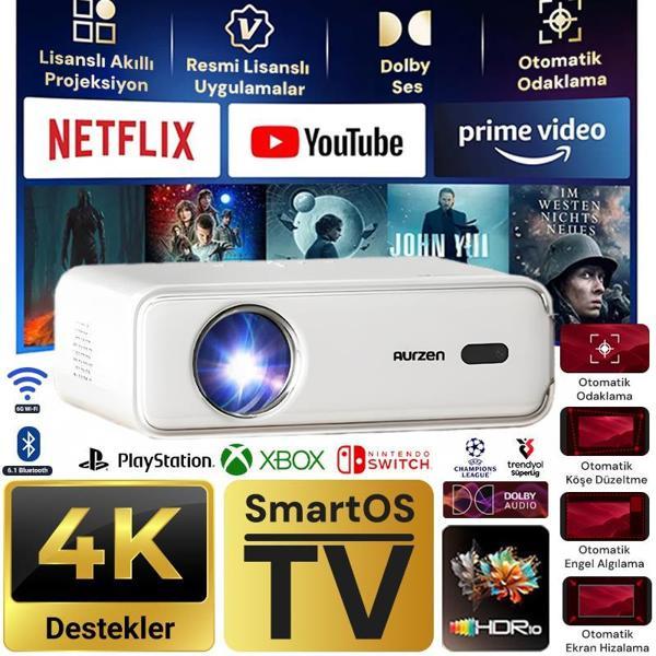 Vankyo Aurzen D1 Smart TV 4K Destekli Projeksiyon Cihazı +HDR10+Auto Focus+Auto Keystone+6G WiFi+6.1BT+Dolby SesSistemi - Image 1