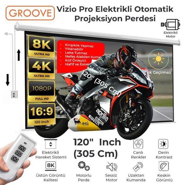 Groove Vizio Pro 120¨ Inch Blackout Işık Geçirmez Elektrikli Otomatik Kumandalı Projeksiyon Perdesi 265x150cm +Motorlu - Image 1