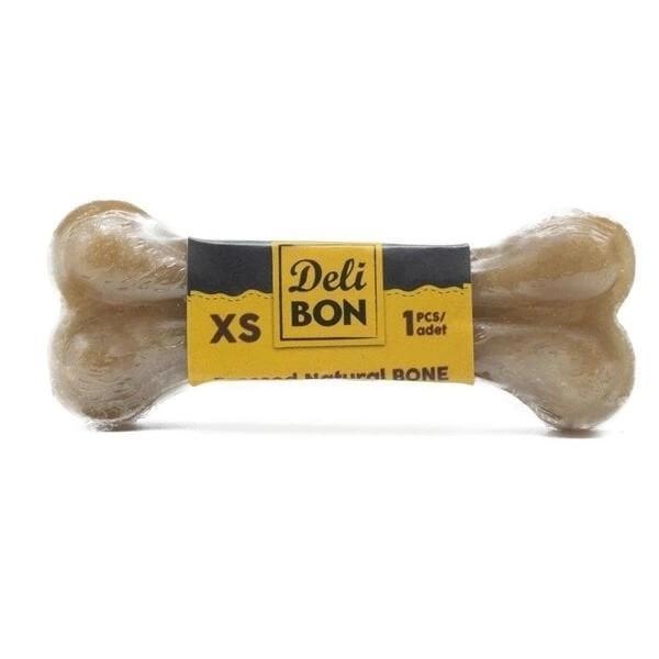 Delibon Deri Pres Vakumlu Kemik Köpek Ödülü Naturel 7 Cm 1 Adet - Image 1