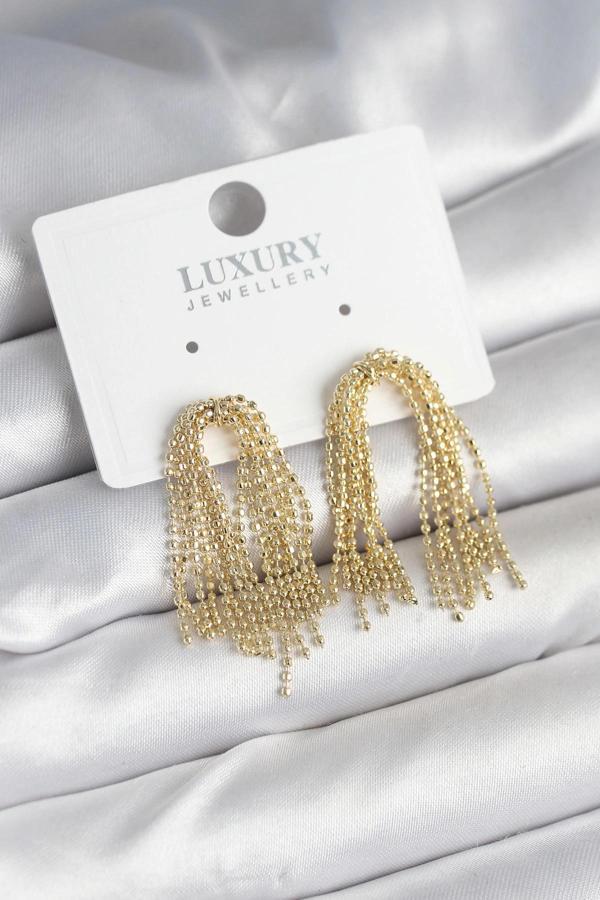 Pirinç Gold Renk Sallantılı Kadın Küpe - Image 1