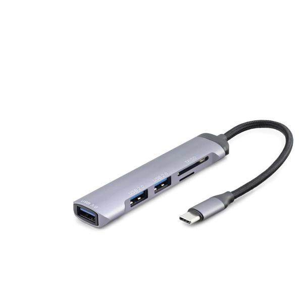Usb Hub Combo 5In1 Usb Type-C Sd + Tf Card Gri HDX7039 - Image 1