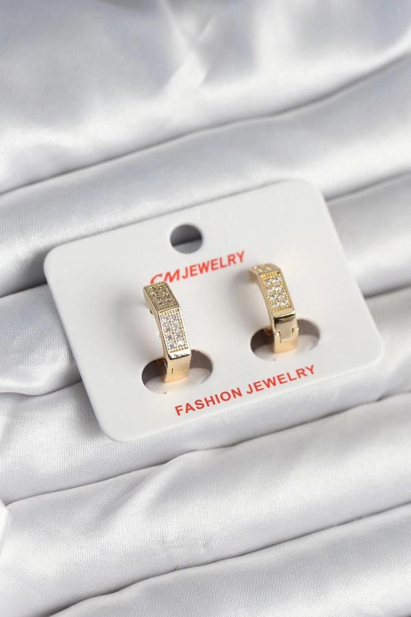 Pirinç Gold Renk Zirkon Taşlı Altıgen Kadın Küpe - Image 1