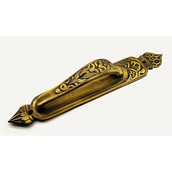 Antika Tarz Dekoratif Pirinç Kubbeli Çekme Kapı Kolu - 396x68 mm, Antik - Image 1