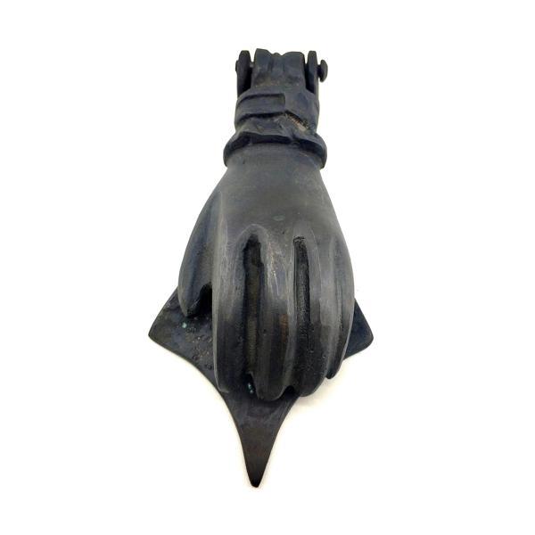 Antika Tarz Dekoratif Pirinç El Kapı Tokmağı, Taktak - 167x75 mm, Oksit - Image 1