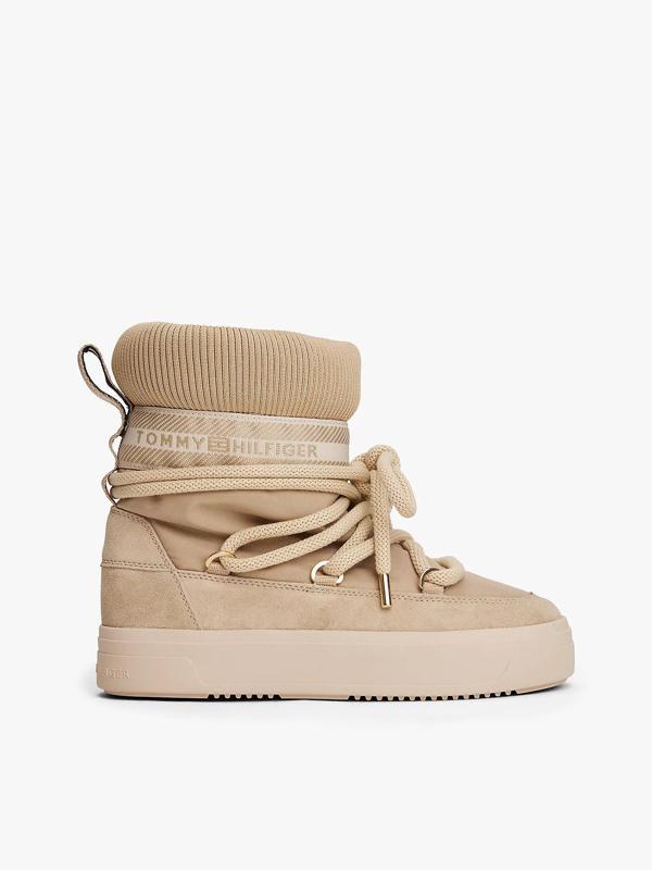 Tommy Hilfiger Tommytech Logo Şeritli Sıcak Kar Kadın Bej Bot FW0FW08998ACC - Image 1