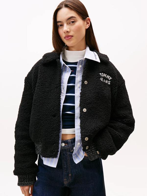 Tommy Hilfiger TJW Teddy Kolej Stili Bomber Kadın Siyah Ceket DW0DW21666BDS - Image 1