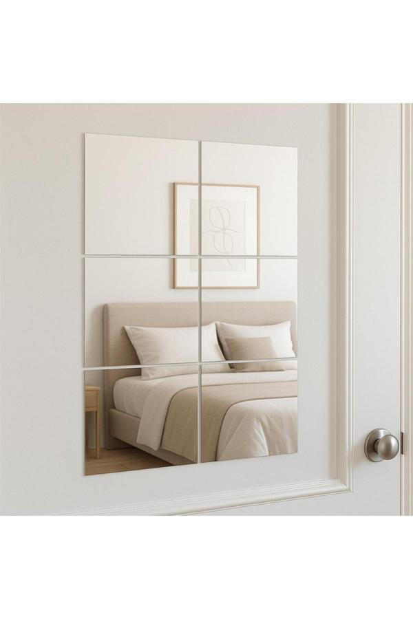 Create Handle Kendinden Yapışkanlı 4’Lü Gümüş Pleksi Ayna Seti – 20X20 Cm Duvar Dekoru Cam Görünümlü - Image 1